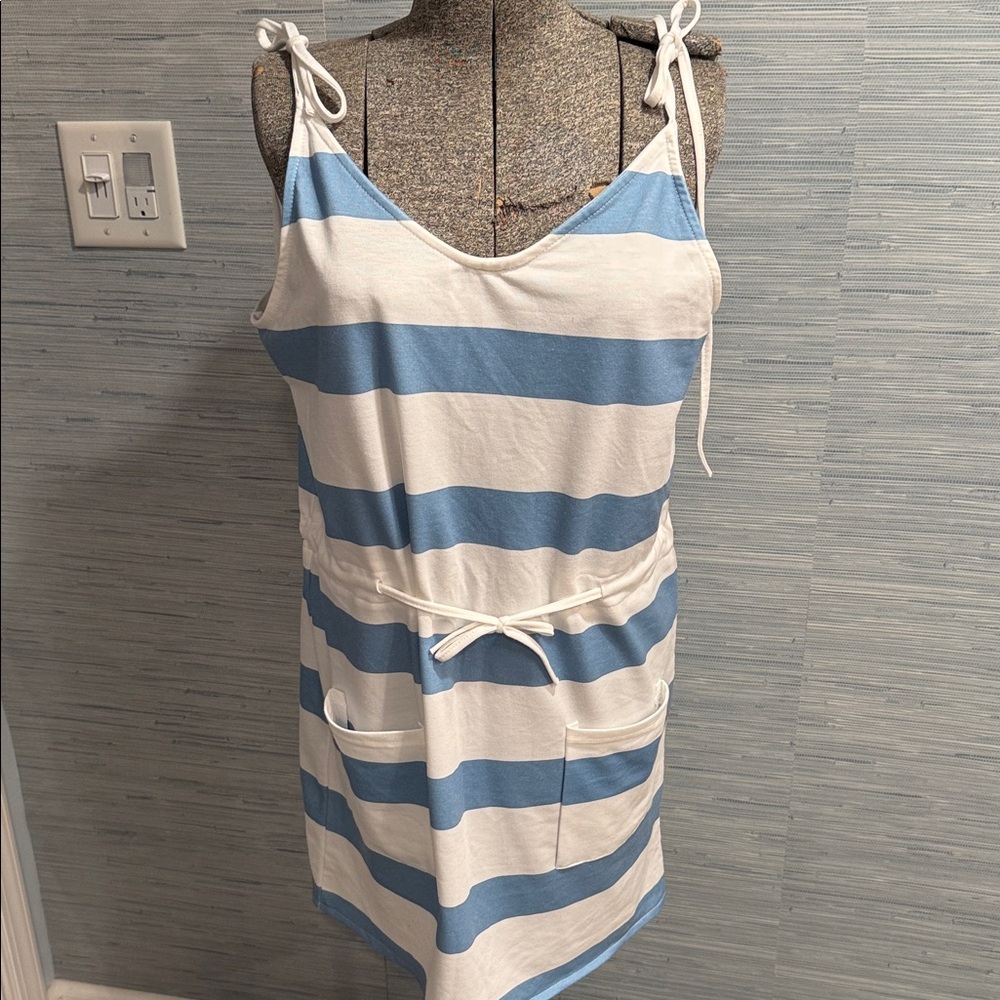 Blue and White Striped Midi Dress